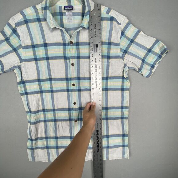 Patagonia Organic Cotton Button Up Short Sleeve Plaid XL Great Condition Green - Picture 3 of 7